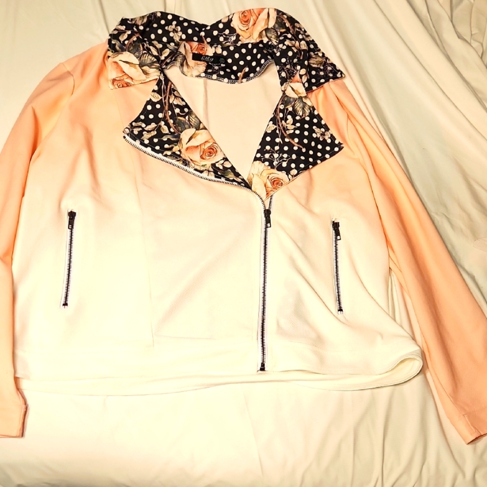 Floral Collar Peach Ombre Moto Jacket Size 3x